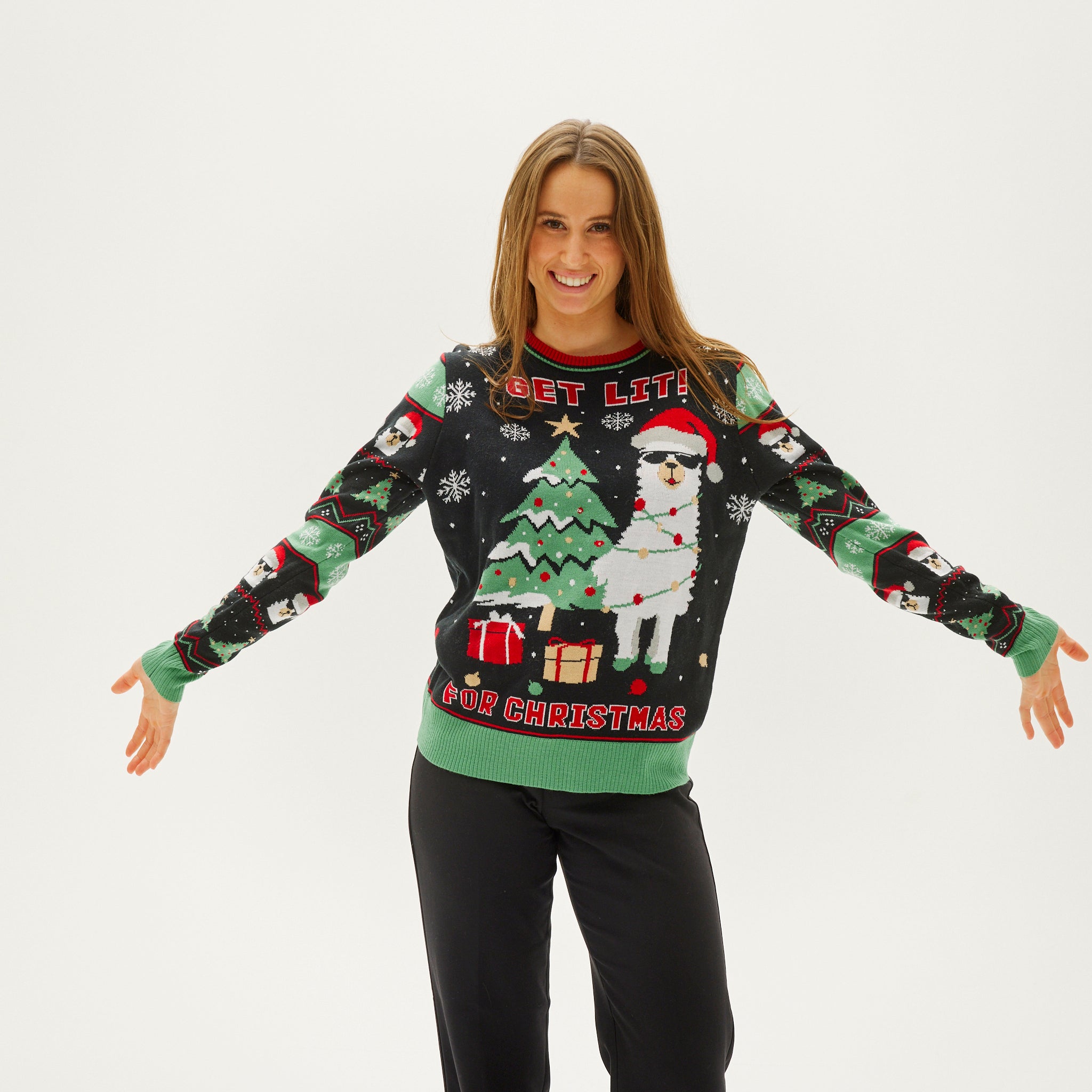 Get Lit Llama Christmas Sweater - Women
